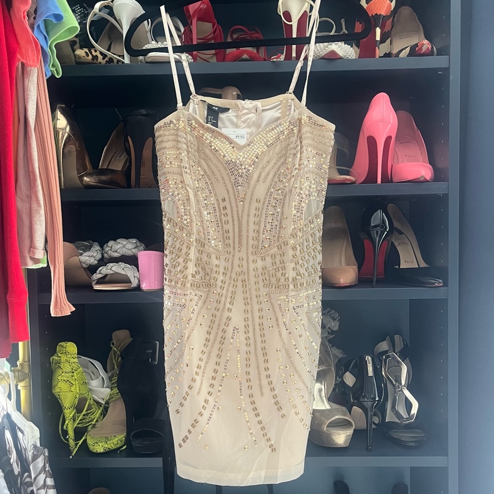 H&M Gold Sparkle Mini Dress NWT